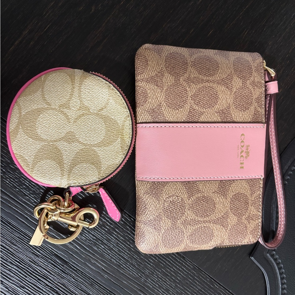 Coach Pink and Brown Wristlet Set
